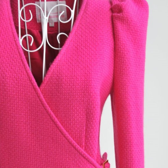 Fuchsia Pink Genuine Wool Long Jacket Blazer Coat - Picture 9 of 11